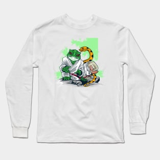 Crazy Kung fu Frog Snake and Fish Graphic Print Long Sleeve T-Shirt